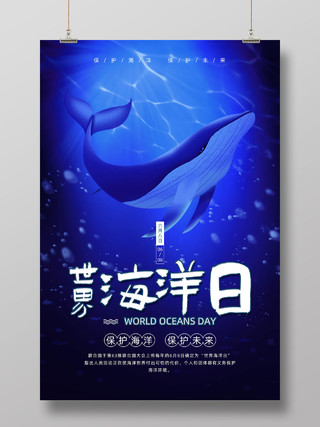 蓝色手绘唯美海底世界世界海洋日海报